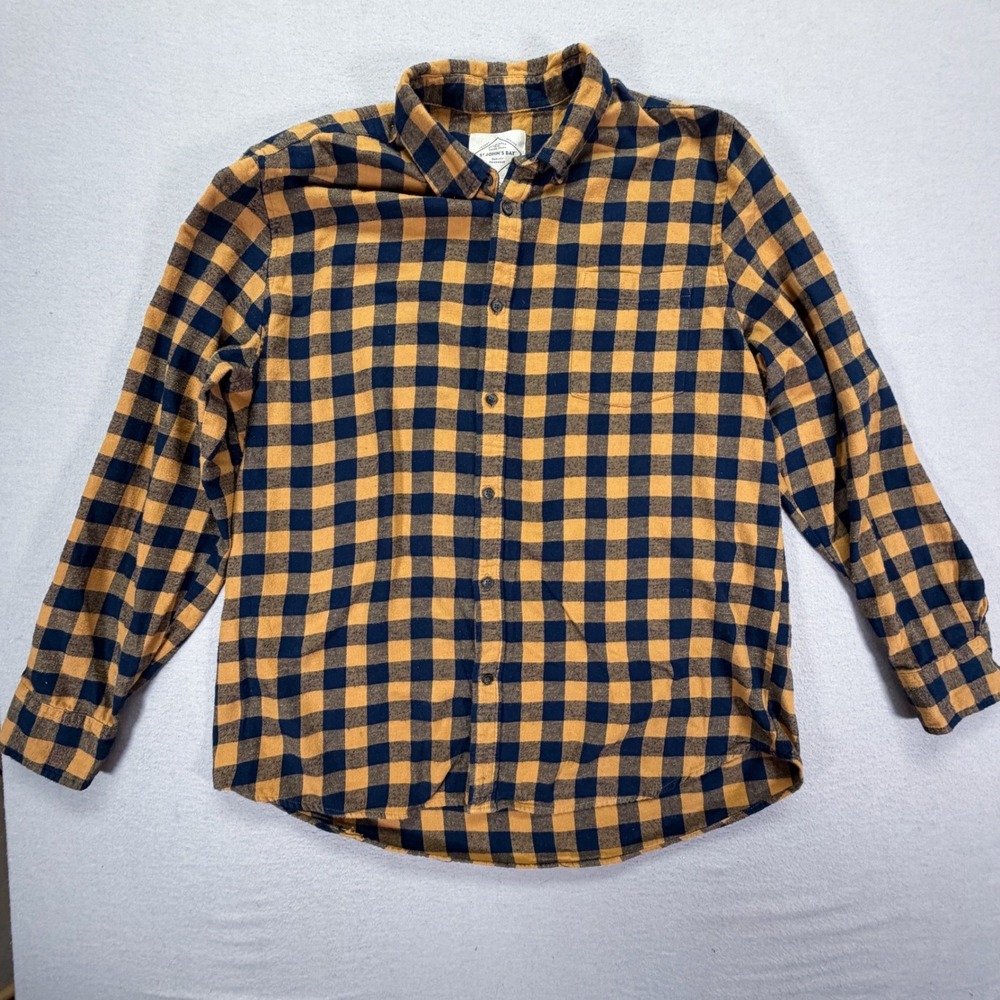 St. John's Bay Flannel Shirt Mens XL Yellow/orange Navy Buffalo Plaid Cotton